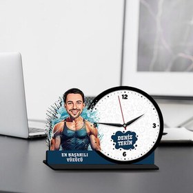 Resim Erkek Yüzücü Karikatürlü MDF Masa Saati 