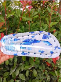 Resim Ayfox Eva Çocuk Terlik Çift Tokalı Günlük Ev Banyo Plaj Terliği Önü Açık Çocuk Terlikleri Mavi Beyaz Ebruli 