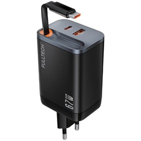 Resim Yellowtech 67W Pro 1 USB-A ,1 USB-C Port 1 USB-C Kablo Çoklu USB Şarj Cihazı 2 Port Hızlı Akıllı Priz Siyah 