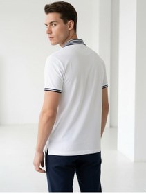 Resim Giyim Dünyası Erkek Yaka Çizgili Polo Yaka Kısa Kol Tshirt Beyaz 