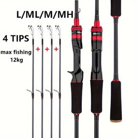 Resim Evrensel Karbon Fiber Olta Kamışı, 2.1M/6.89Ft Hızlı Aksiyon Hafif Güç Balık Tutma Çubuğu, 4 Uç, ML/M/MH Döner Olta Kamışı Tatlı ve Tuzlu Su Balıkları için 