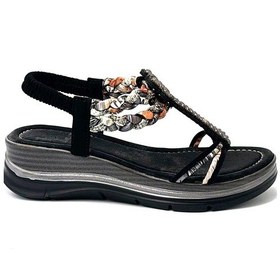 Resim Kindep Boncuk Detaylı Lastikli Dolgu Taban Kadın Sandalet Siyah Siyah 