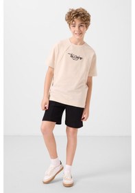 Resim Tommylife Bej Pamuklu Yumuşak Dokulu Oversize Baskılı Erkek Çocuk T-shirt - 11285 Bej 