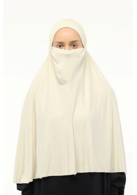 Resim Altobeh Hazır Türban Peçeli Pratik Eşarp Tesettür Nikaplı Hijab - Namaz Örtüsü Sufle 3xl - Krem Krem 