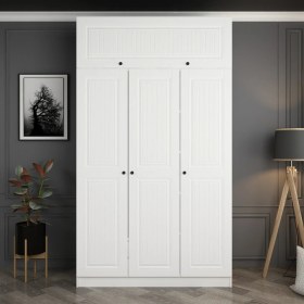 Resim Minar Kale 3 Mebran Kapaklı 2 Iç Çekmeceli Dolap ve Yüklük Beyaz 210 cm 