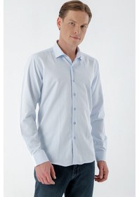 Resim Morven Erkek A. Mavi Trend Baskılı Desenli İtalyan Yaka Slim Fit Gömlek Açık Mavi 