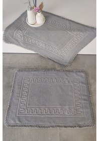Resim 2'li Püsküllü Ayak Havlusu-%100 Pamuk-50x70 Cm-gri Gri 