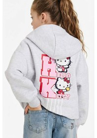 Resim Defacto Kız Çocuk Hello Kitty Oversize Geniş Kalıp Kapüşonlu Sırt Baskılı İçi Yumuşak Tüylü Sweatshirt G6354a825wngr400 Gri-gr400 