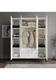 Resim Merlin Mobilya Diamond 4 Kapaklı Çift Hazeranlı Beyaz Dolap 