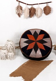 Resim Ottoman Pouffe İskandinav El Yapımı Hakiki Kuzu Derisi Bohem Bahçe Balkon Bungalov Puf Minder 60x30cm(DOLGULU) 