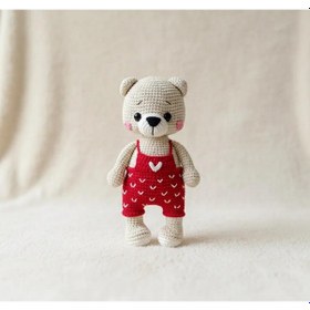 Resim Amigurumi Kalpli Kırmızı Ayı 