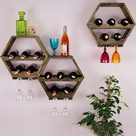 Resim Doğal Ahşap Petek/Altıgen Şarap Rafı 