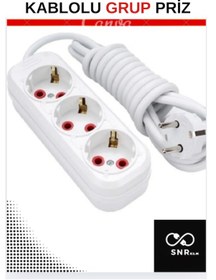Resim Snrelk 5 Metre 3'lü Cca Kablolu Düz Topraklı Fişli Grup Priz 