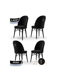 Resim Canisa Ritim Serisi, 1.sınıf Babyface Ithal Kumaş, 4 Adet Siyah Sandalye, Siyah Gürgen Ayak, Gold Halkalı Sandalye Siyah Ayaklar Siyah 