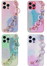 Resim İphone 13 Pro Max Uyumlu Simli Desenli El Askılı Tutacaklı Zore Elsa Silikon Kılıf-pembe Pembe 