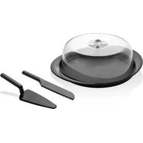 Resim Soi Home Akrilik Mat Siyah Kek Fanusu ve Servis Seti - 33 x 39 x 14 cm 