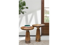 Resim Wood Wooden 2’Li Set Fitilli Mantar Yan Sehpa Modern Açık Ceviz Renk Fiskos 