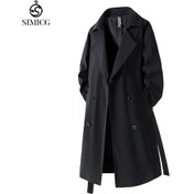 Resim Erkekler İçin Orta Boy Trençkot, İlkbahar Ve Sonbahar İçin Günlük Diz Üstü Mont. Siyah 