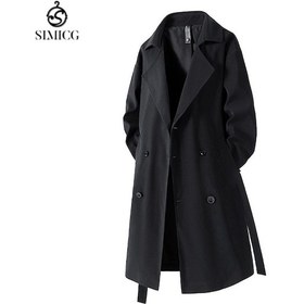 Resim Erkekler İçin Orta Boy Trençkot, İlkbahar Ve Sonbahar İçin Günlük Diz Üstü Mont. Siyah 