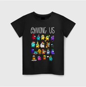 Resim Keywest Siyah Among Us Oyun Karakter Baskılı Oversize Çocuk T-shirt 