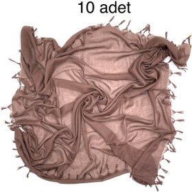 Resim Naz Ipek 10'lu Paket Pamuklu Düz Renk Boncuklu Kahverengi Yazma Hediyelik Dağıtmalık 110x110cm 