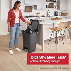 Resim Rubbermaid Yüksek Kapasiteli Basamaklı Çöp Kovası, 19 Galon, Kömür, Paslanmaz Çelik Pedal, Ev/Mutfak/Ortak Alan için 