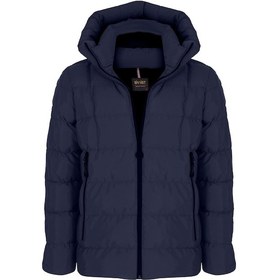 Resim Erkek Lacivert Su Ve Rüzgar Geçirmez Sabit Kapüşonlu Pofuduk Yaka Kalın Içi Kürklü Şişme Mont&Kaban-Lacivert 