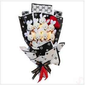 Resim 9 Beyaz Pelüş Tavşanlı Led Işıklı Siyah Buket, 65cm x 45cm 