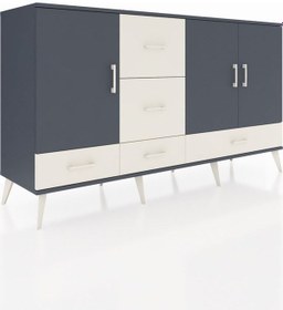 Resim Hyperion Konsol 4 Raflı 5 Çekmeceli 3 Kapaklı 176x44x99 Antrasit-antrasit/aytaşı Antrasit - Antrasit 
