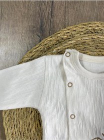 Resim Bebicix Güneş Baskılı Yenidoğan Organik Pamuk Erkek Bebek Hastane Çıkış 5li Set Vanilya 