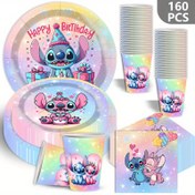 Resim 160 adet Disney Stitch Çift Doğum Günü Tema Parti Sofra Seti Düğün Sezonu 40 Kişilik Kaplamasız Tabaklar ve Bardaklar Gelin Daveti Gradüasyon Yeniden Okula Dönüş Kutlamaları Tatil Etkinlikleri Açık Kamp Aile Toplantıları Barbekü Araçları Noel Cadılar Bayramı Şükran Günü için mükemmel 