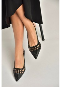 Resim Fox Shoes Y820026509 Siyah Örgü Detaylı Alçak Topuklu Kadın Ayakkabı Siyah 