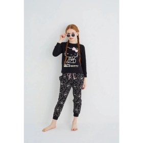 Resim Kız Çocuk Siyah Kız Uzun Kol Pamuklu Pijama Takımı 