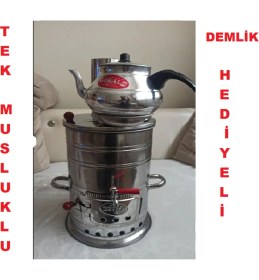 Resim Gri Odun Görünümlü Semaver ve Demlik Takımı, 3,5 Litre, Şık ve Kullanışlı Set 