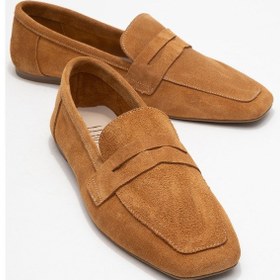 Resim Morne Taba Süet Hakiki Deri Kadın Loafer Ayakkabı Taba Süet 
