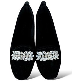 Resim Kadın Taşlı Tokalı Süet Babet Siyah - Gümüş-siyah - Gümüş Siyah - Gümüş 