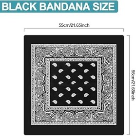 Resim sularpek Bandana, Bandana, Kadın ve Erkek, şal desenli eşarp, siyah baş örtüsü, orijinal şal desenli bandanalar, baş giysisi, saç şalı eklentisi, bilek başı motosikletçi (55 x 55 cm), Siyah, M 