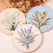 Resim Çiçek Desenli Yeni Başlayanlar İçin Nakış Seti, Zarif Stil Çapraz Dikiş Nakış Seti, 3 Stil, Kendin Yap Nakış Severler İçin Uygun, Baskılı Kumaş, Nakış İpliği, Nakış İğnesi, İngilizce Öğretim Çizimleri, 20Cm/7.9Inchs Taklit Bambu Nakış Çerçevesi Dahil 