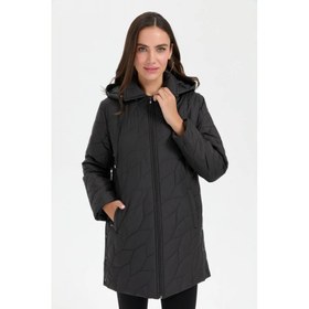 Resim Desen Triko Yanları Çıtçıtlı İri Yaprak Desenli Py Ara Boy Kadın Kaban 24419 (24419) 