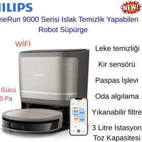 Resim Phılıps Homerun 9000 Serisi Islak Temizlik Yapabilen Robot Süpürge + Philips 2600 W Buharlı Ütü Hediye 