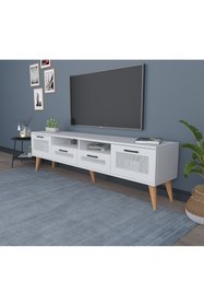 Resim Ankara Mobilya AVANOS AHŞAP AYAKLI 180 CM BEYAZ TV ÜNİTESİ 