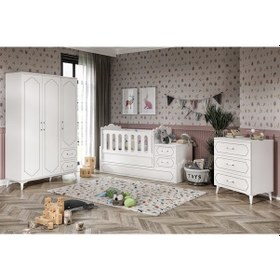 Resim Hayal Modern Bebek Odası Takımı Beyaz - 3 Parçalı Tamamı 1. Kalit Beyaz 
