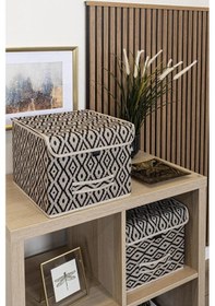 Resim Bohe Çok Amaçlı Kapaklı Kutu, Dolap Raf Düzenleyici, Dekoratif Saklama Kutusu 30x30x23 Cm Gri-beyaz 