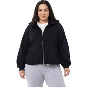 Resim Büyük Beden Kapüşonlu Fermuarlı Üç İplik Siyah Sweatshirt-siyah Siyah 