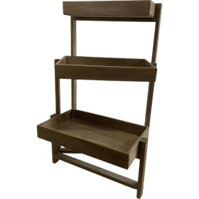 Resim Rusthing Doğal Ahşap Sebzelik Meyvelik Çiçeklik 3 Raflı Çok Amaçlı Dekoratif Dolap Raf Ceviz Renkli 