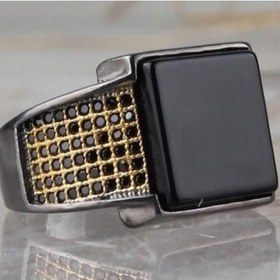 Resim Black Rhodium 925 Sterling Silver Natural Onyx Stone Mens Ring - US: 9.25 / 60.5 mm / Turk: 20.5 