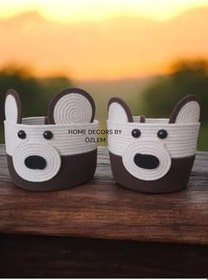 Resim 2'Li Oyuncak Sepet Yuvarlak Kova Hasır Sepet Takımı Çocuk Düzenleyici Hediye-25X15Cm/22X15Cm Kahve&Ekru 