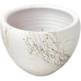 Resim BİTKİ TASARIMI EV DEKORASYON BEYAZ ÜZERİ GOLD MERMER EFEKTLİ TOPRAK SAKSI SAKSILIK SALON ÇİÇEKLİK - 15 CM 