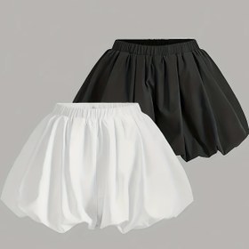 Resim Kadınların Şık Yazlık Şort Seti - 2 Adet Hafif, Nefes Alabilen Yüksek Bel Şort, Elastik Bel Bandı, Polyester Karışımlı, Rahat Kıyafetler İçin Mükemmel, Rahat Kıyafetler|Şık Şortlar|Elastik Bel Bandı Şortları 
