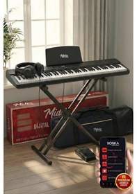 Resim Midex Plx-80bkst Taşınabilir Katlanır Dijital Piyano Tuş Hassasiyetli 88 Tuş Bt Stand Sustain Kulaklık Çanta Metod 